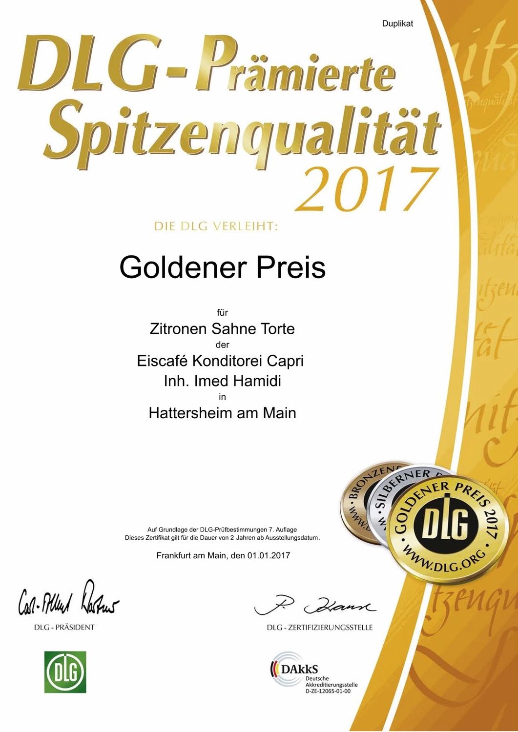 Konditorei Café Gerwig - Eisdiele - Auszeichnung