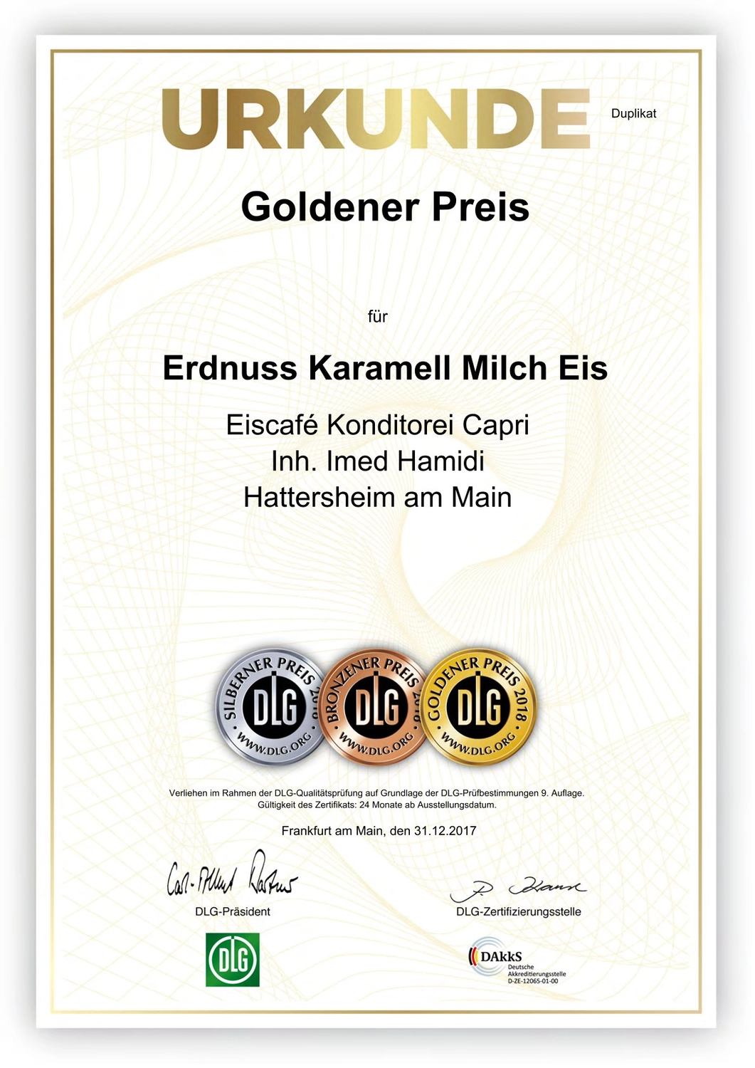 Konditorei Café Gerwig - Eisdiele - Auszeichnung